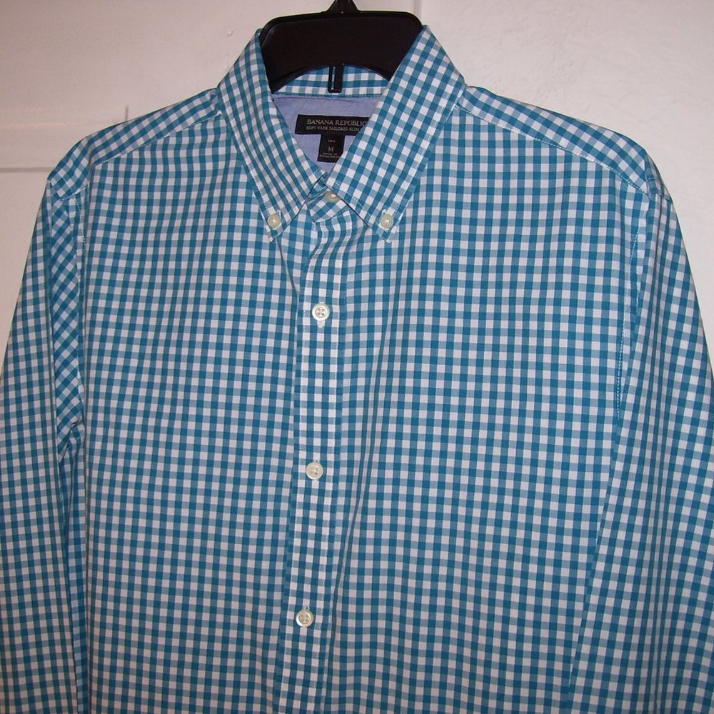 Banana Republic Tailored Slim Fit Teal Check Sz M